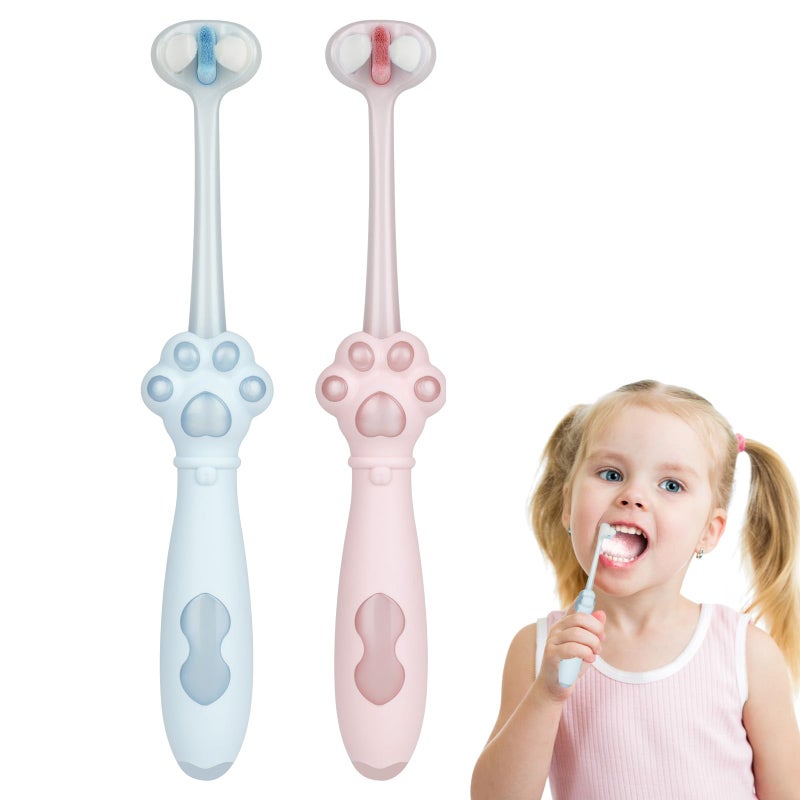 LOPHE 2Pcs Three-Side Toothbrush, 3 Bristle Kids Toothbrush, Sensory Toothbrush Deep Cleaning Each Tooth, Wrap Around for Kids Teeth Gum Care, Soft & Gentle